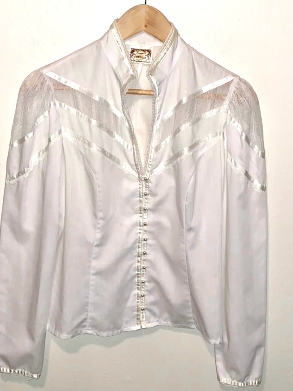 RARE 60s Jessica's Gunnies Gunne Sax Blouse Prairie Pearl Trim Buttons White S